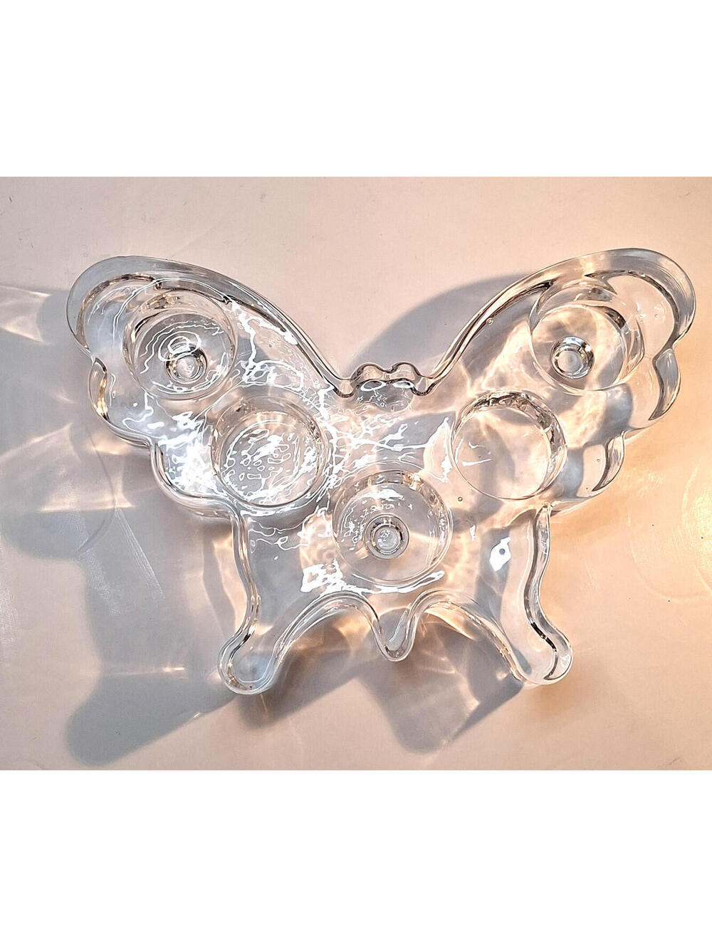 Vintage Clear Glass Butterfly Candle Holder 5-Slot Tealight Holder Heavy Glass